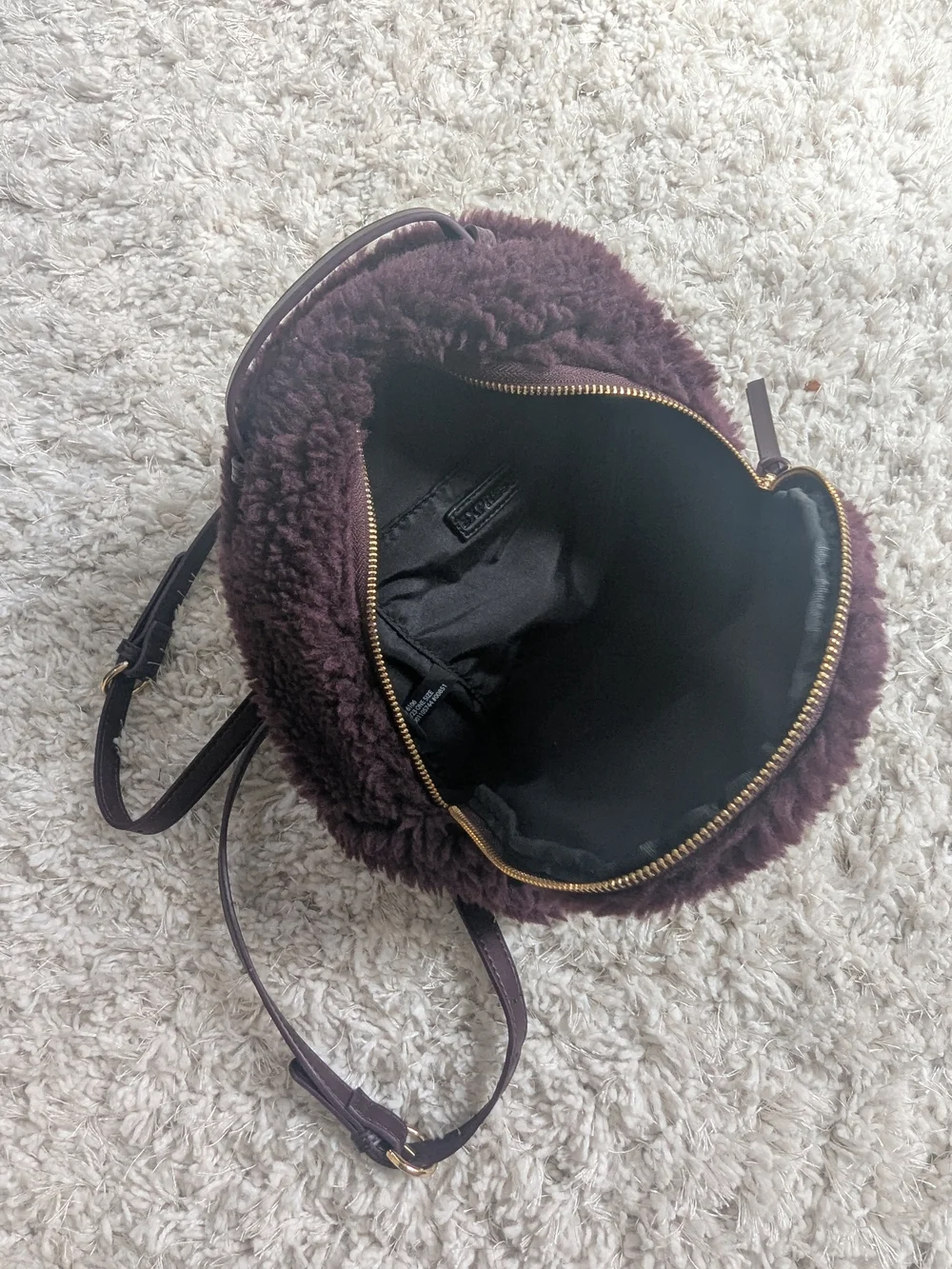Express Plush Faux-Shearling Backpack in Dark Plum